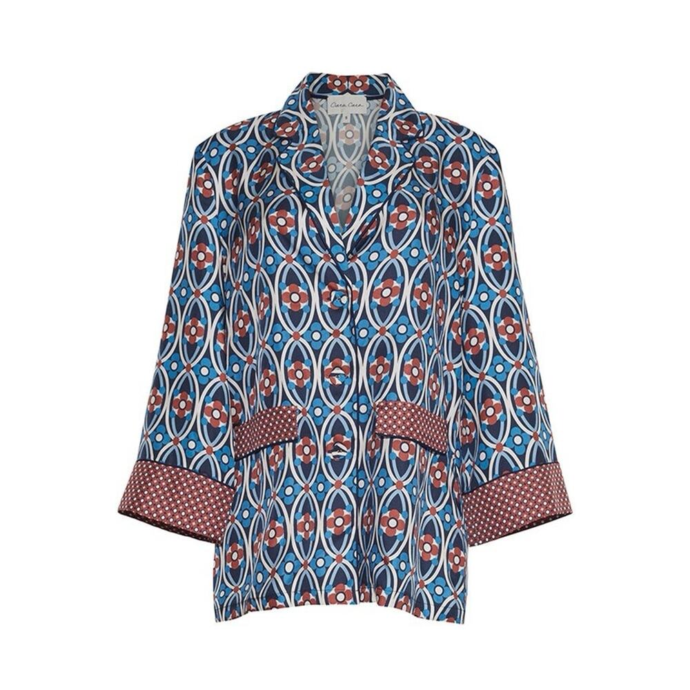 NWT Cara Cara Venezia Jacket Retro Daisy Print Silk Blend Button S